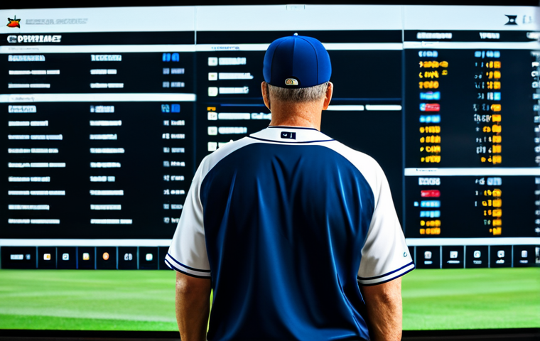Data-Driven Baseball Strategy**

A baseball manager in a professional team uniform, fully clothed, standing in front of a large touchscreen displaying baseball stats and visualizations (AVG, OBP, SLG, WAR). The setting is a modern team clubhouse with a whiteboard showing lineup optimization strategies. The manager appears focused and thoughtful. Perfect anatomy, natural proportions, professional attire, safe for work.

**
