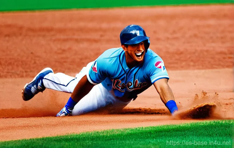 야구 주자의 리드오프 전략 - A dynamic baseball scene capturing the intense duel between a male pitcher, male catcher, and a male...