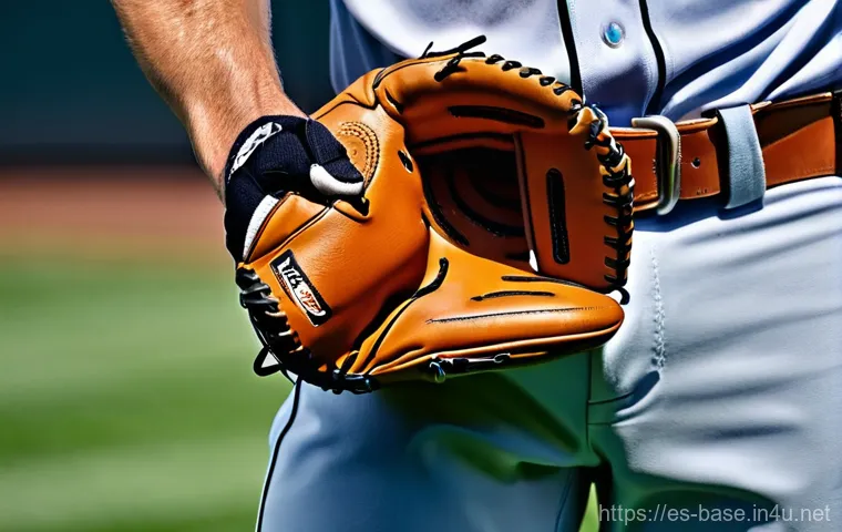 야구 장비 세척 및 관리법 - A close-up shot of a baseball player's hands (wearing a short-sleeved athletic shirt and sports shor...