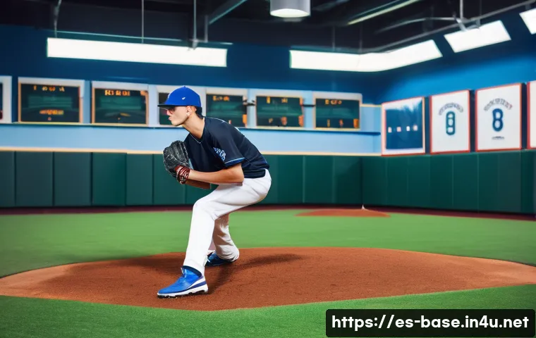 야구 코칭 가이드 - **Image Prompt: Biomechanical Pitching Analysis in a High-Tech Training Facility**
A young male ...