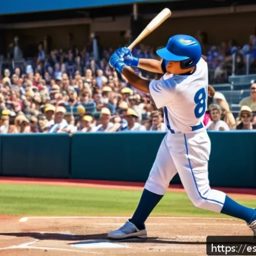야구 기록 보유자 소개 - A dynamic baseball stadium scene under bright daylight, featuring a young male batter in professiona...
