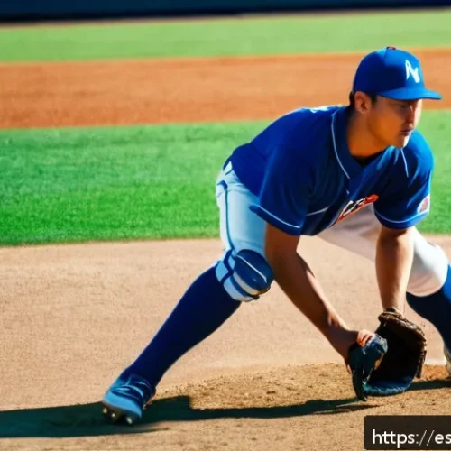야구 초보자가 알아야 할 용어 - A detailed scene of a baseball pitcher on the mound in mid-throw, wearing a traditional uniform with...
