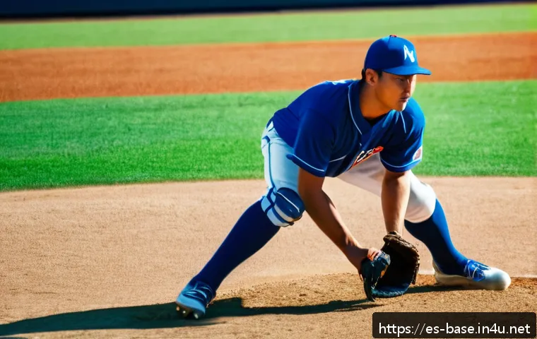야구 초보자가 알아야 할 용어 - A detailed scene of a baseball pitcher on the mound in mid-throw, wearing a traditional uniform with...